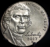 Amerikai Egyesült Államok 5 cent, 2017 Jefferson Nickel Verdejel "P" - Philadelphia D01D2