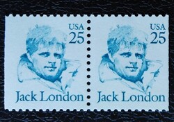 USA1782Dc / USA 1986  Jack London - Író bélyegpár postatiszta 2 szélén fogazatlan