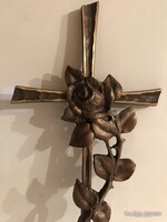 KERESZT - ALKUKÉPES - RÉZ - 49 cm  - RÓZSÁVAL - 49 x 18 cm - TÖMÖR - 1 kg -  RÉGI - HIBÁTLAN
