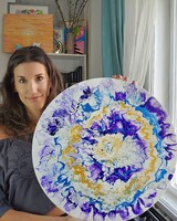 Nyári szellő - fluid art akril festmény, kör alakú vásznon