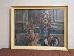 1 Ft-ról! Gannay János Csendélet festménye 86 x 66 cm Képcsarnok Vállalat Munkácsy Mihály Terem