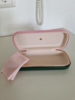 Kate Spade márkájú rózsaszín/sötétzöld, szemüvegtok / napszemüvegtok, hozzá illő törlővel