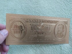 24 krt. arany bankjegy 100 Forint 1947  aranyfóliás pénz GOLD plasztik