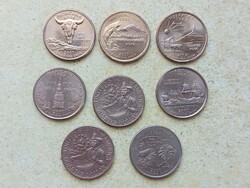USA 8 db különböző emlék 25 Cent, negyed dollár 1976-2007. P, D, Amerikai Egyesült Államok