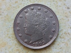 USA 1903 5 Cents, Liberty Nickel Ritka!!! Amerikai Egyesült Államok.