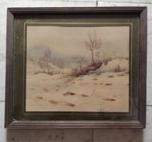 B. Lazetzky Stella (1924-2014): Téli havas táj. Akvarell, papír, j