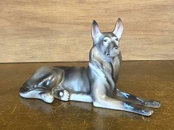 DRASCHE PORCELÁN, FESTETT, NÉMETJUHÁSZ, FARKAS KUTYA SZOBOR 12 CM