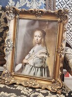 Szép állapotú antik üvegezett blondel keret  ajándék nyomattal  26 x 32 cm