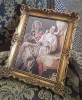 Szép állapotú antik üvegezett blondel keret  ajándék nyomattal  40 x 32 cm