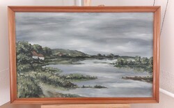 (K) Pál Ferenc tiszaparti részlet festménye 85x55 cm kerettel
