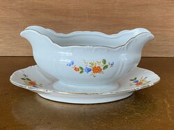 ZSOLNAY, VIRÁG MINTÁS, JELZETT RETRO PORCELÁN SZÓSZOS TÁL