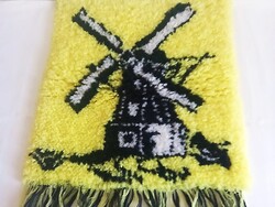 Retro, kézi készítésű suba falikép szélmalom motívummal, 42 x 47 cm