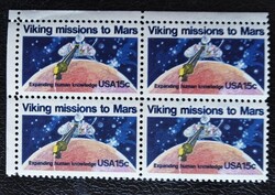 USA1356ns / USA 1978 Viking küldetések a Marsra bélyeg postatiszta négyestömb ívsarki