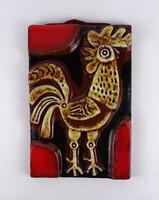 1W542 Pázmándi Antal : Kakasos retro kerámia falidísz, falikép 28 x 18 cm