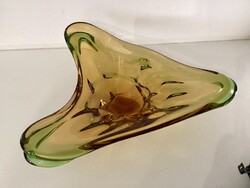 Vintge Frantisek Zemek hatalamas cseh zöld üveg asztalközép, kínáló tál