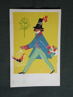 Képeslap,Lengyelország,K. Mann grafika,1958-