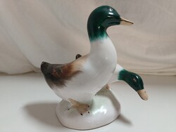 Bodrogkeresztúri nagy méretű kerámia vadkacsa pár figura - 17 x 13 cm