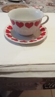 Bavaria szívecskés porcelán nagy teás csésze alátét tányérral