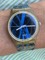 Kék-fekete számlapos Vintage Swatch a 90- es évekből! Mindene eredeti! Friss elemmel!