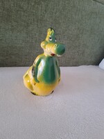 Retro különleges régi gyönyörű zöld-sárga színű, barátságos "arcú" kerámia sárkány persely 1981-ből