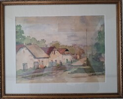 Papp K. jelzéssel falusi utcarészlet - akvarell 1962