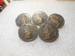 Katonai gombok ( Ceasar  Imp. ) 5 db . ,rézből ,  26 mm