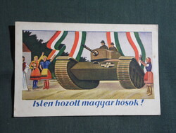 Képeslap,Második világháború,katona honvéd levél,grafikai,harckocsi,tank,1942-