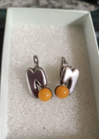 Ezüst fülbevaló/ borostyán