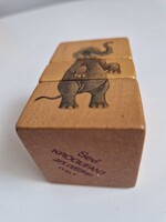 Vintage, gyűjtői olasz SEVI KROGUFANT elnevezésű, tekerhető fa játék, mérete 5,5x4x4cm