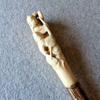 Antique 9k gold  collar Japanese lucky general walking stick cane, engraved 1919 in London