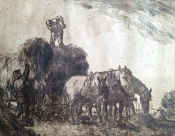 Reich Károly: Szénahordás (rézkarc) paraszti életkép