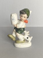 FASOLD STAUCH NÉMET PORCELÁN KUTYA ÉS FIÚ FESTETT SZOBOR HB SÖRÖS KRIGLIVEL
