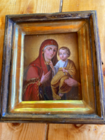 Antik utazó Ikon, Madonna kis Jézussal, olaj fa táblán