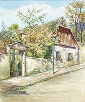 Johann Strauss (1825-1899) szülőháza Salmannsdorf -ban,akvarell ,keretezve:48 x 37 cm