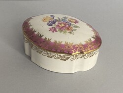 PM GERMANY NÉMET PORCELÁN, FEDELES ÉKSZERTARTÓ TÁL, VIRÁG DÍSZÍTÉSSEL