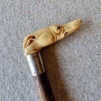 A fine carved greyhound dog head walking stick