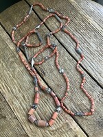 Valódi hosszú lazac színű nemes korall ezüst díszekkel