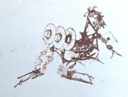 Almásy Aladár: Szerelmes levelet kapó lombfűrésszel (dedikált rézkarc, 1976, 1970-es évek)