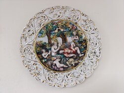 Antik capodimonte Capo di monte dúsan aranyozott sokalakos porcelán fali tányér 213 3185