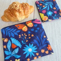 Újratasak szett (2 db/cs) / sötétkék - színes lepkék és virágok