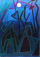 1W520 Bortnyik jelzéssel : Kék kompozíció - pasztel kép 70 x 50 cm