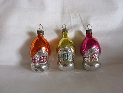 RÉGI ÜVEG KARÁCSONYFADÍSZEK - 3 DB HÁZIKÓ!