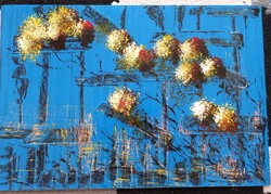 "POM-POM virágok" festmény 54x40 cm farostlemezen