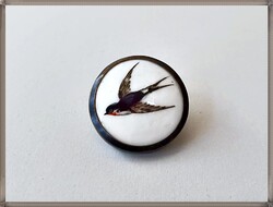 Antik, kézzel festett, fecske mintás bronz-porcelán gomb 5.