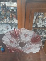 Nagyméretű Walther Glass Plasztikus Színes Virágmintás Kristály Üveg Asztalközép,Kínáló.37.5 cm.