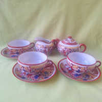 Japán, gésa mintás tojáshéj porcelán  csésze, tányér, cukortartó, kiöntő