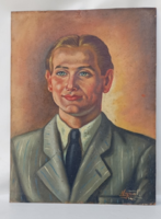 Hajnal János /1913-2010/ Portré  / olaj -karton 48x36,5 cm/ 1945