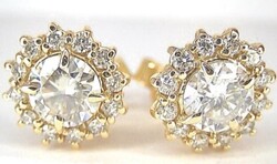 18K/750 Sárga Arany 1.36Ct Brill Természetes Fehér Gyémánt Fülbevalò