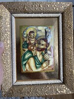 Különleges tűzzománc kép, jelzett, fa keretben.