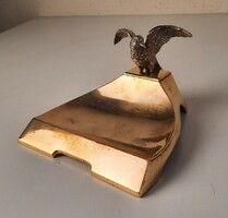 Art Deco réz asztali tolltartó, madár szobor dísszel